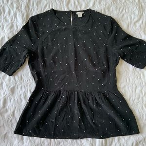 Fossil Black Top with White Polka Dots